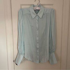 Trina Turk Puff Sleeve Silk Blend Blouse, Blue Frost, Small